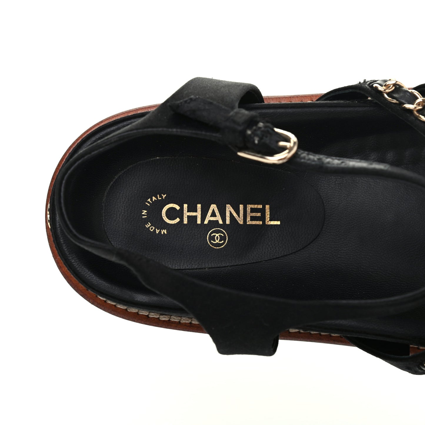 Satin Lambskin Chain Flat Sandals 37.5 Black