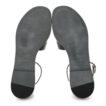 Hermes Calfskin Santorini Sandals 39 Black 5 of 9