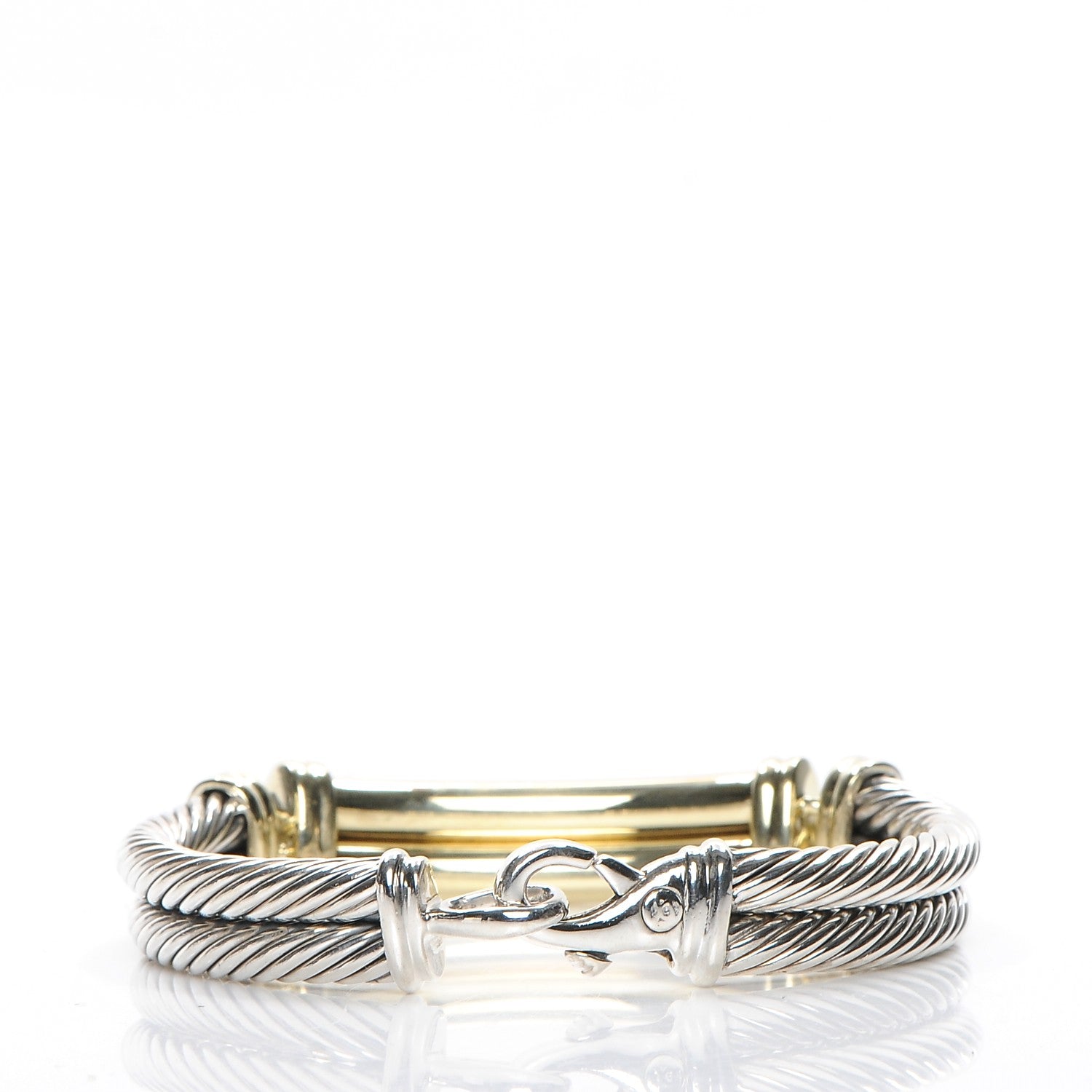 David Yurman Sterling Silver 14K Yellow Gold Diamond 10mm Metro Double Cable Bracelet 3 of 7