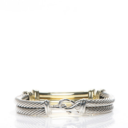David Yurman Sterling Silver 14K Yellow Gold Diamond 10mm Metro Double Cable Bracelet 3 of 7