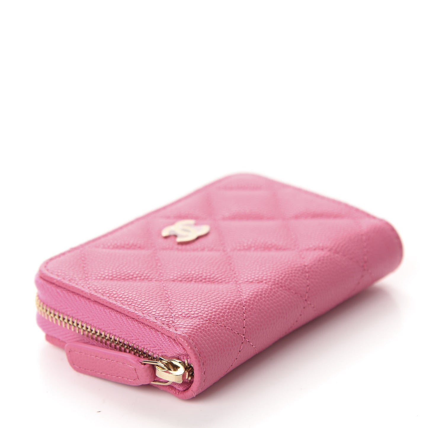 Caviar Quilted Zip Coin Purse Pink