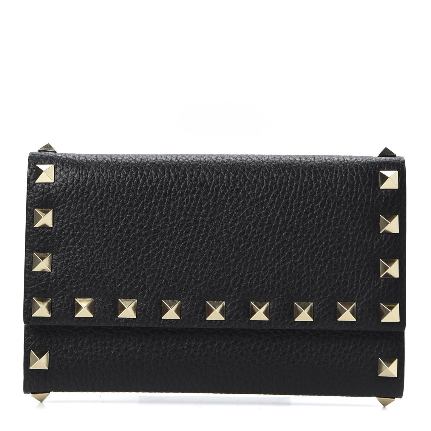 Pebbled Calfskin Rockstud Flap Wallet Black