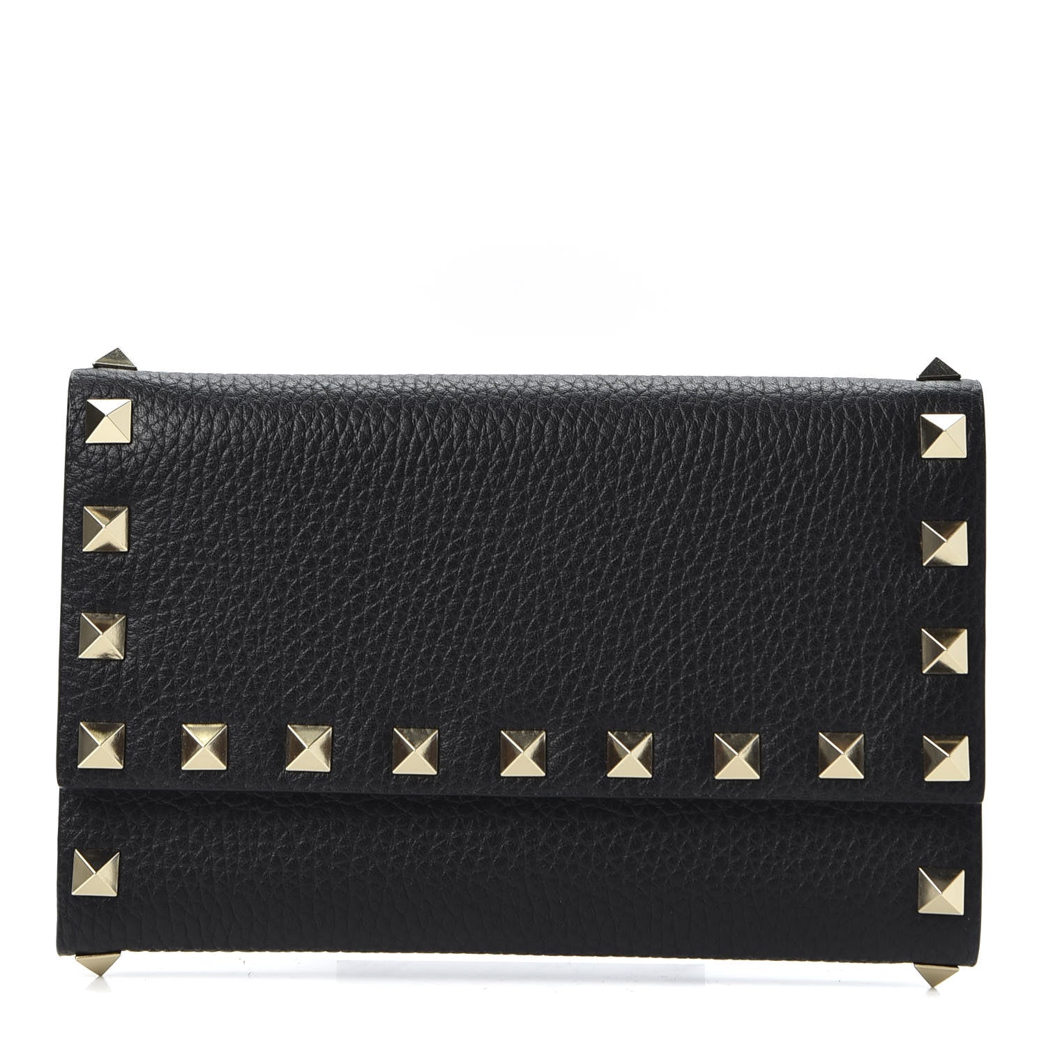 Valentino Garavani Pebbled Calfskin Rockstud Flap Wallet Black 1 of 10