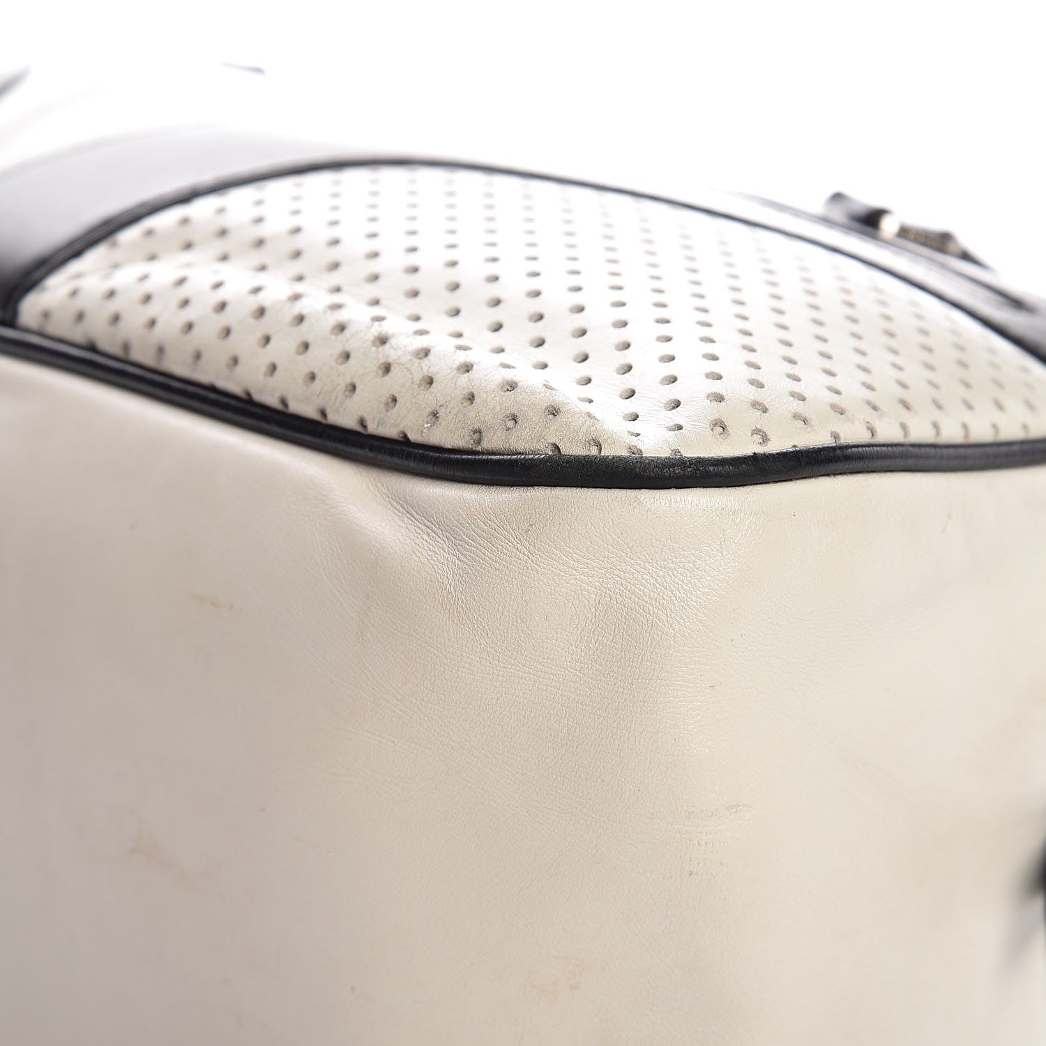 Prada Vitello Drive Perforated Bowling Bag Gesso Black 10 of 15