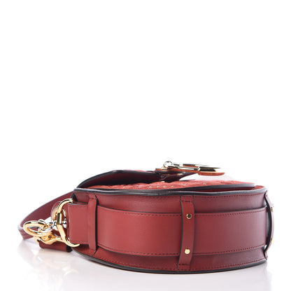 Chloe Suede Calfskin Quilted Embroidered Small Tess Bag Reddish Brown 5 of 7