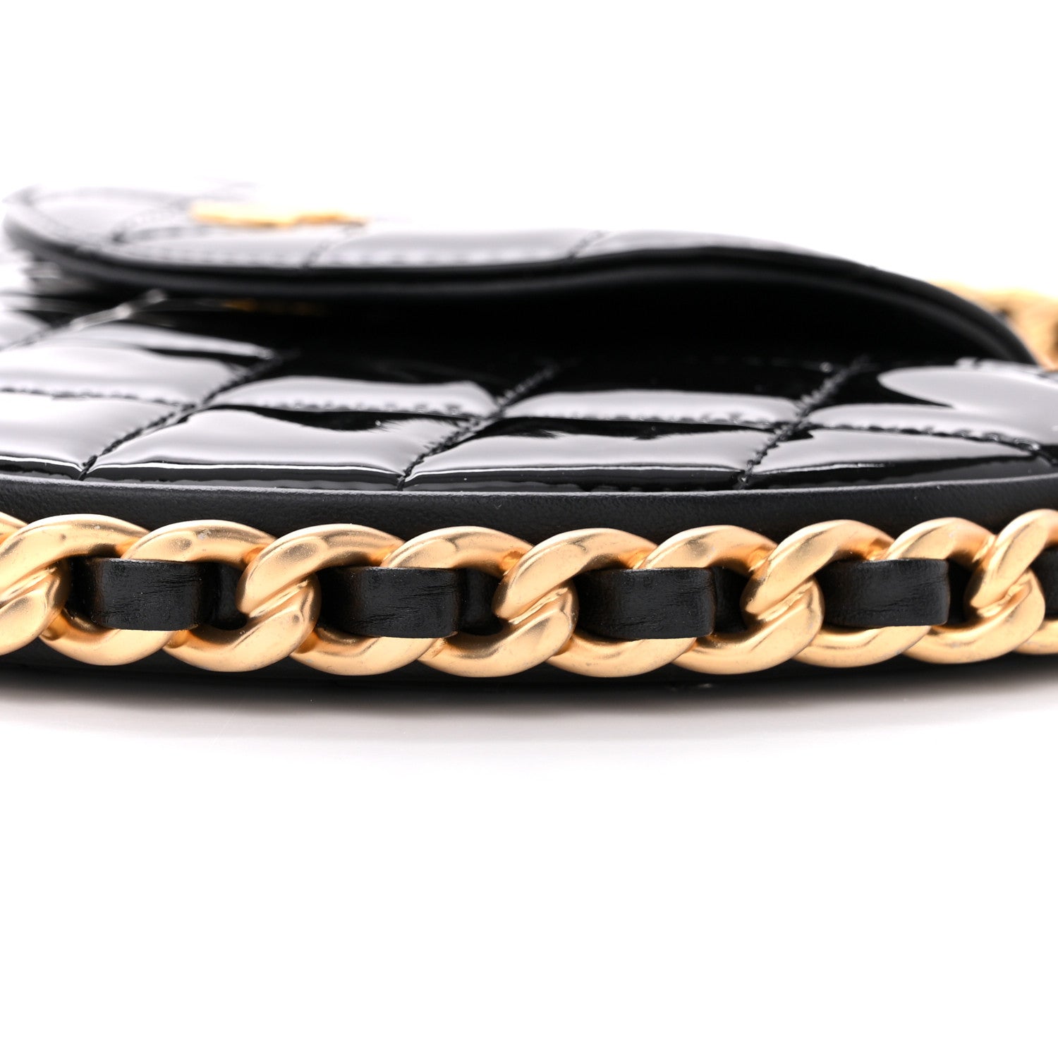 Chanel Patent Calfskin Quilted Chain Hoop Bag Black 10 of 11