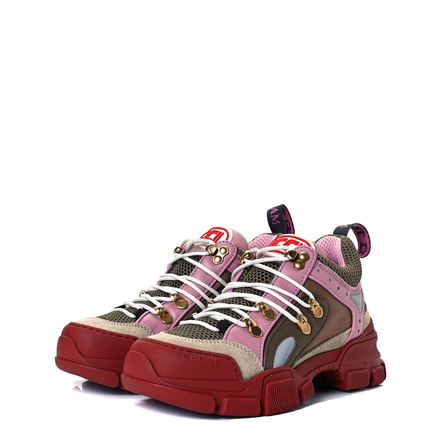 Gucci X SEGA Mesh Canvas Calfskin Womens Flashtrek Sneakers 35 Military Oatmeal Carmine Rose Ardesia 3 of 8
