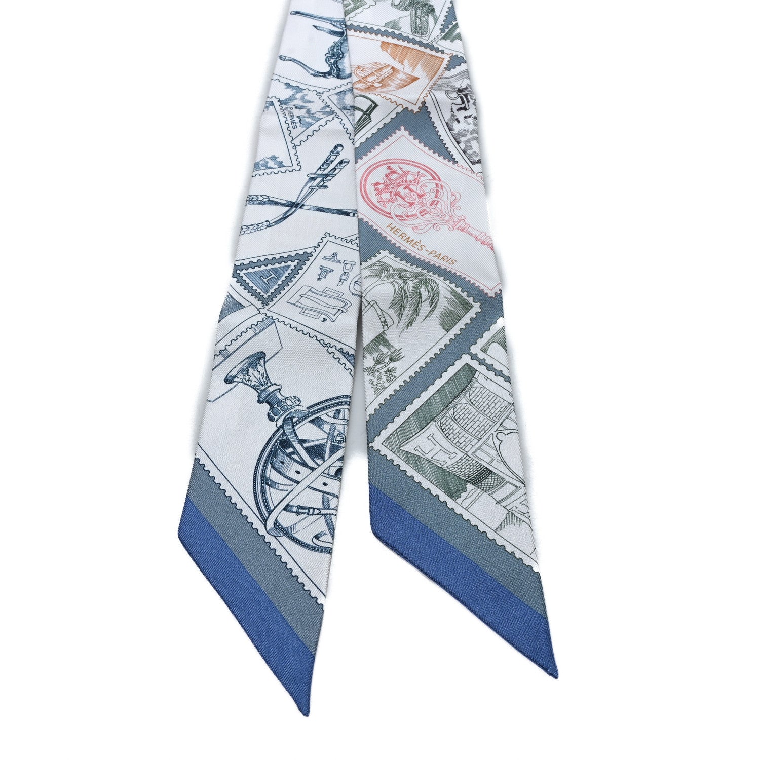 Hermes Silk Le Philateliste Du Faubourg Twilly Bleu Moyen White 2 of 3