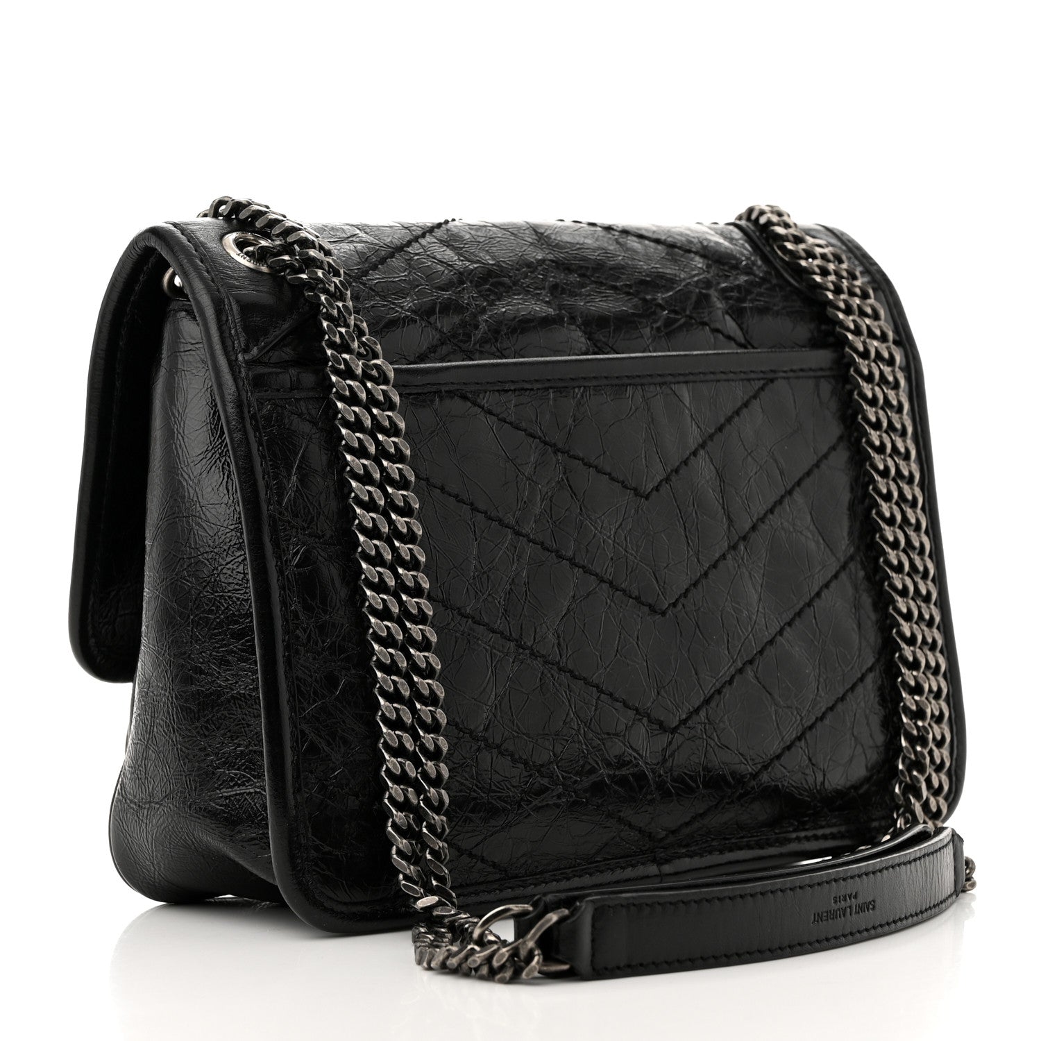 Saint Laurent Crinkled Lambskin Matelasse Monogram Baby Niki Chain Satchel Black 3 of 12