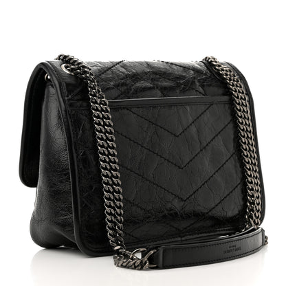 Saint Laurent Crinkled Lambskin Matelasse Monogram Baby Niki Chain Satchel Black 3 of 12