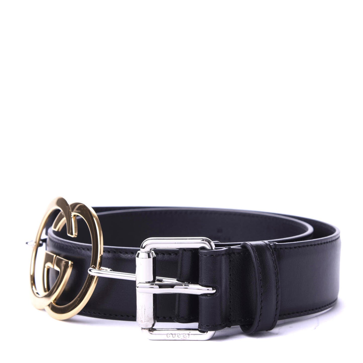 Calfskin Interlocking G Buckle Belt 80 32 Black