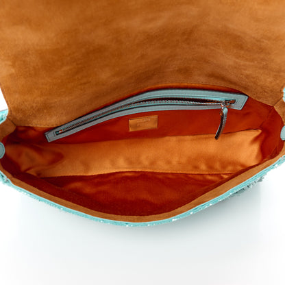 Fendi Rolling Stone Vitello Seta Bead Embroidered Re-Edition Baguette Spring Turquoise 5 of 12