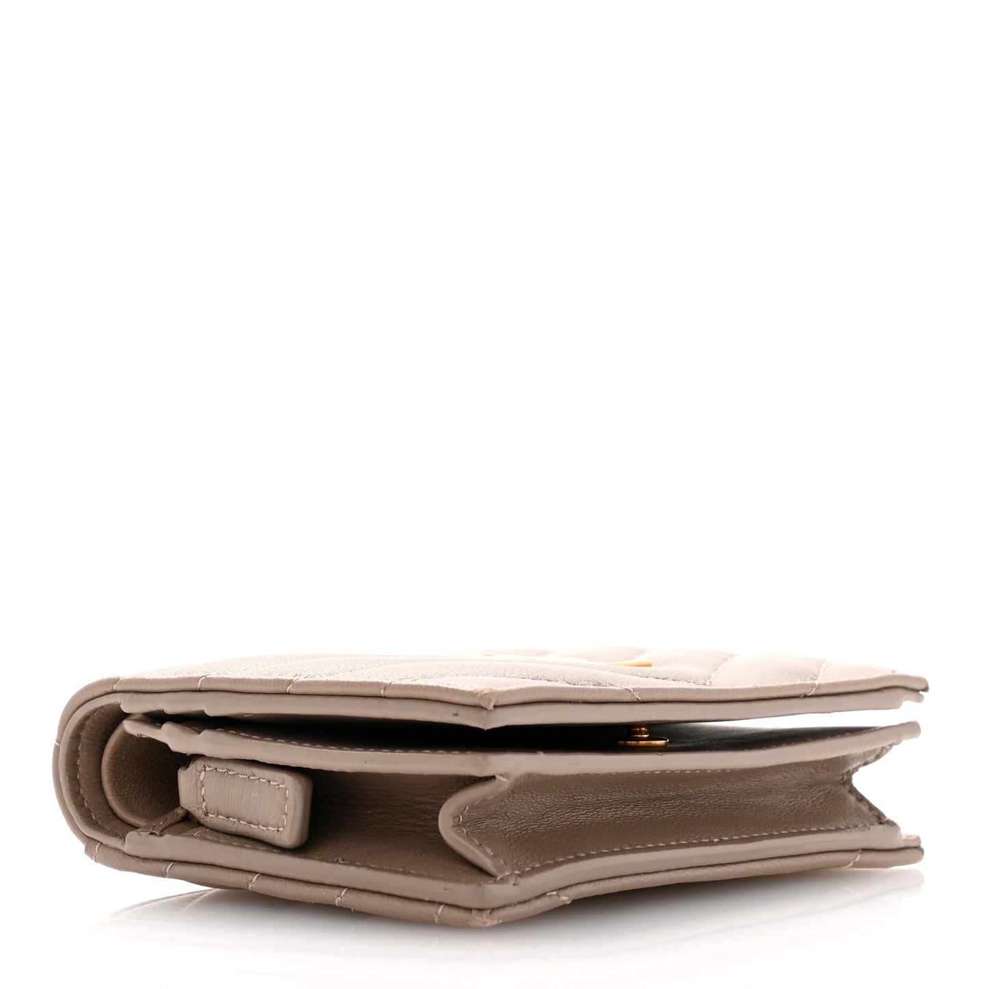 Lambskin Matelasse Chevron Monochrome Monogram Flap Card Case Dusty Grey