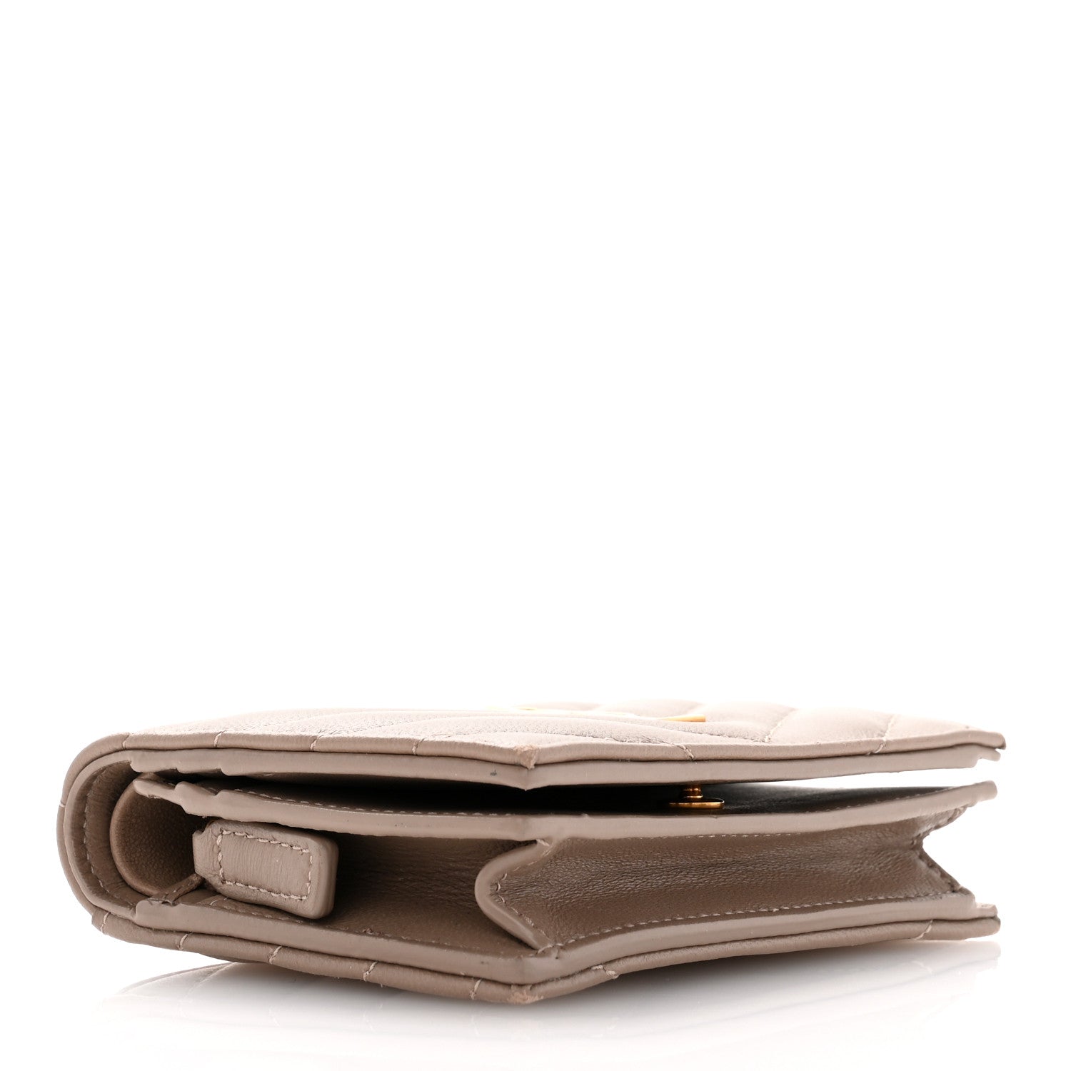 Saint Laurent Lambskin Matelasse Chevron Monochrome Monogram Flap Card Case Dusty Grey 4 of 9