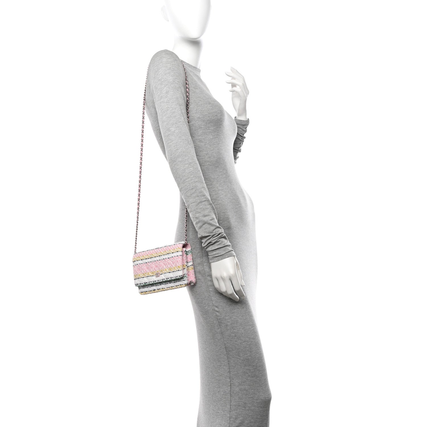 Chanel Metallic Tweed Quilted Wallet On Chain WOC White Multicolor 2 of 13
