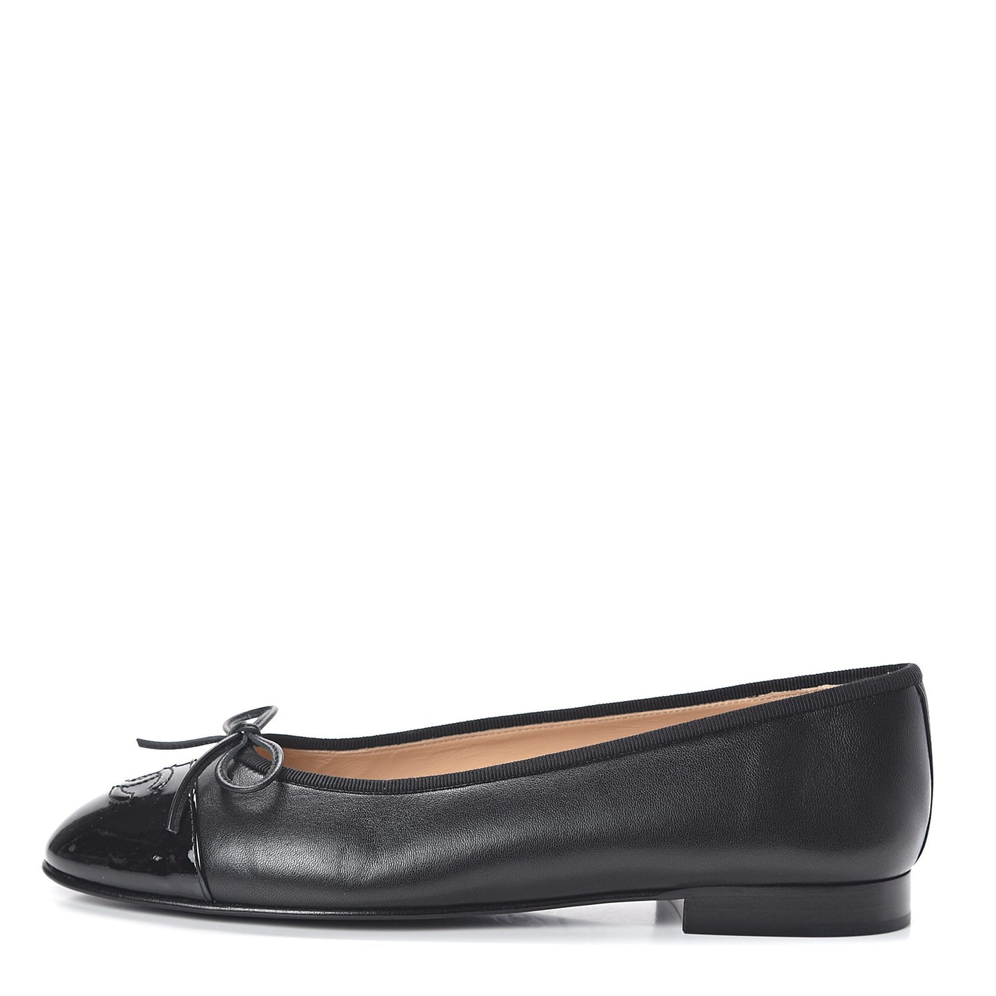 Lambskin Patent Cap Toe Ballerina Flats 38 Black