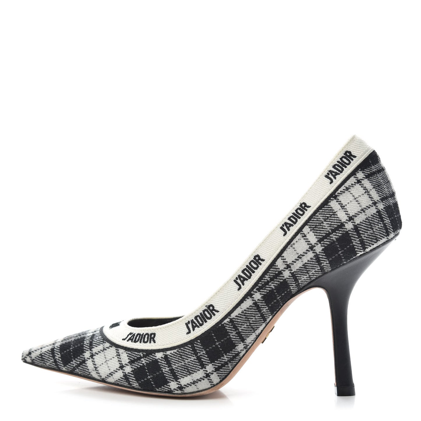 Canvas Ribbon Tartan Print Embroidered J'Adior 100mm Pumps 38.5 Black Off White