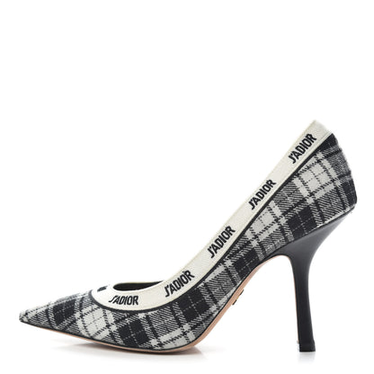 Christian Dior Canvas Ribbon Tartan Print Embroidered J'Adior 100mm Pumps 38.5 Black Off White 1 of 11