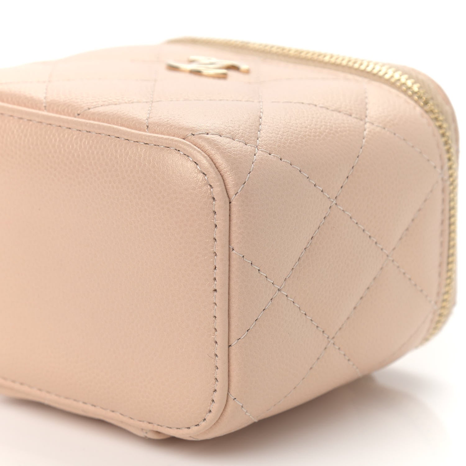 Chanel Iridescent Caviar Quilted Mini Pearl On Top Vanity Case With Chain Beige 9 of 9