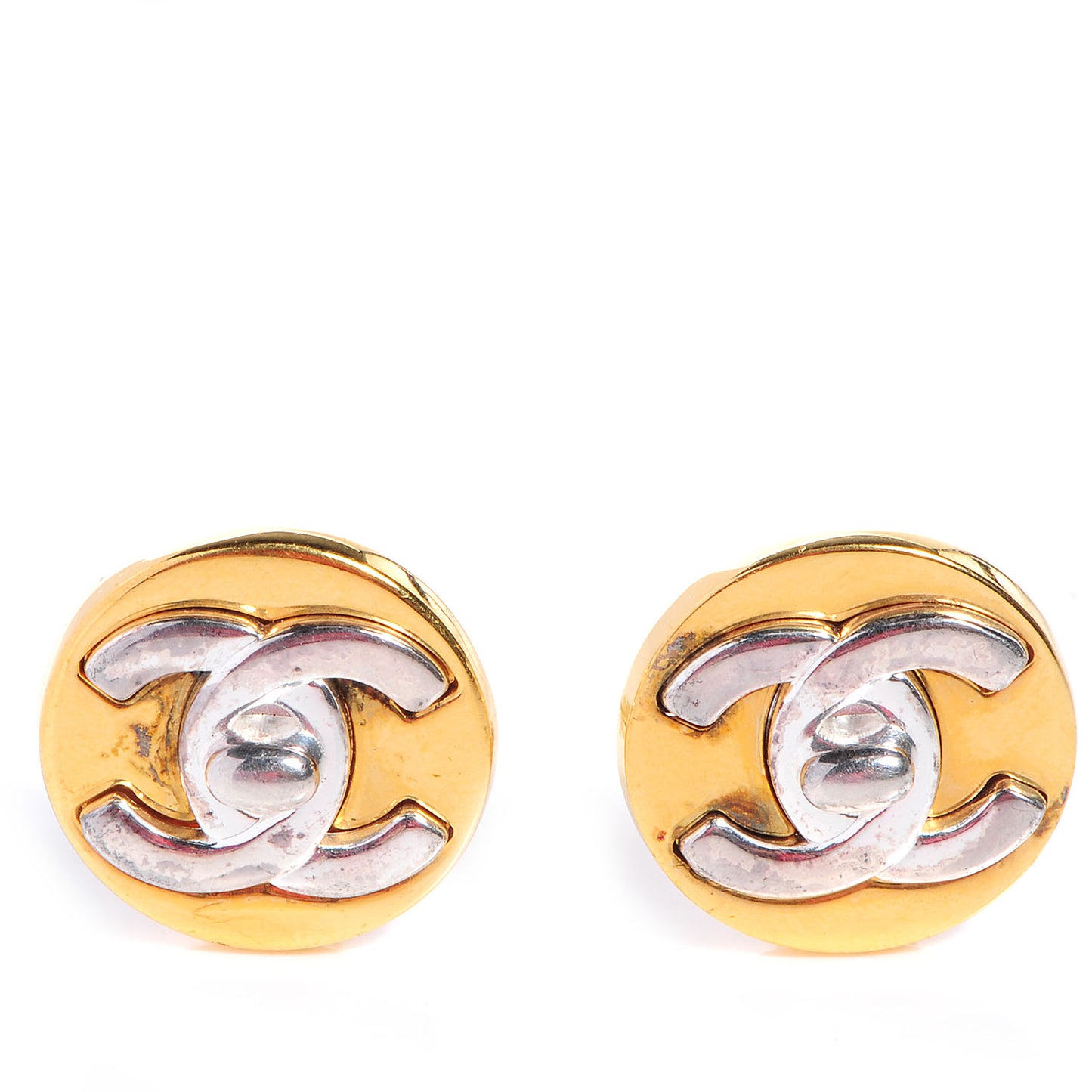 CC Turnlock Clip On Earrings Gold Silver