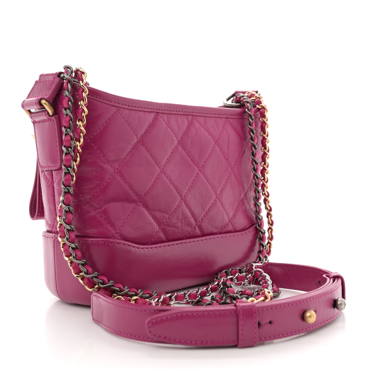 Aged Calfskin Quilted Small Gabrielle Hobo Fuchsia