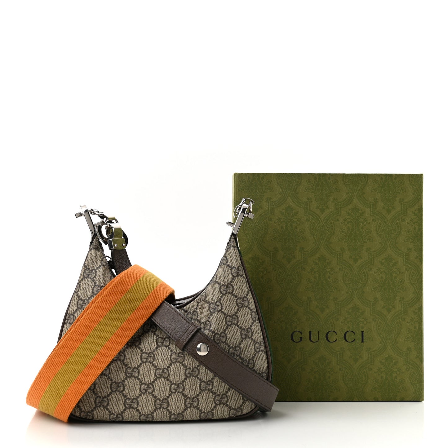GG Supreme Monogram Textured Calfskin Web Small Attache Shoulder Bag Beige Ebony New Acero