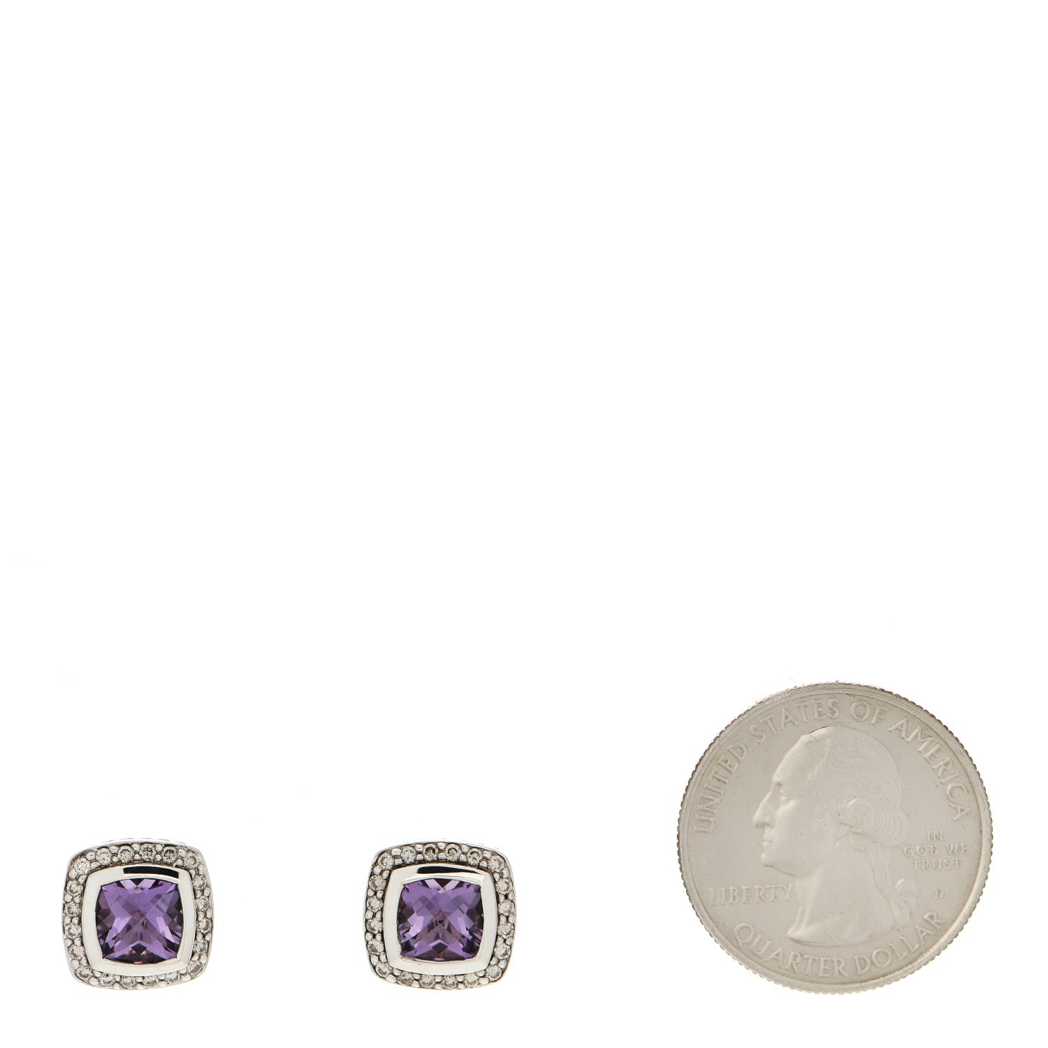 David Yurman Sterling Silver Diamond Amethyst 5mm Petite Albion Earrings 2 of 4