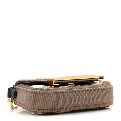 Fendi Canvas Vitello King FF Embroidered Nano Maxi Buckle Baguette Charm Tartufo Ebano 4 of 12