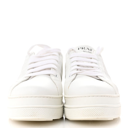 Prada Vitello Soft Womens Low Top Sneakers 37 White Black 3 of 9