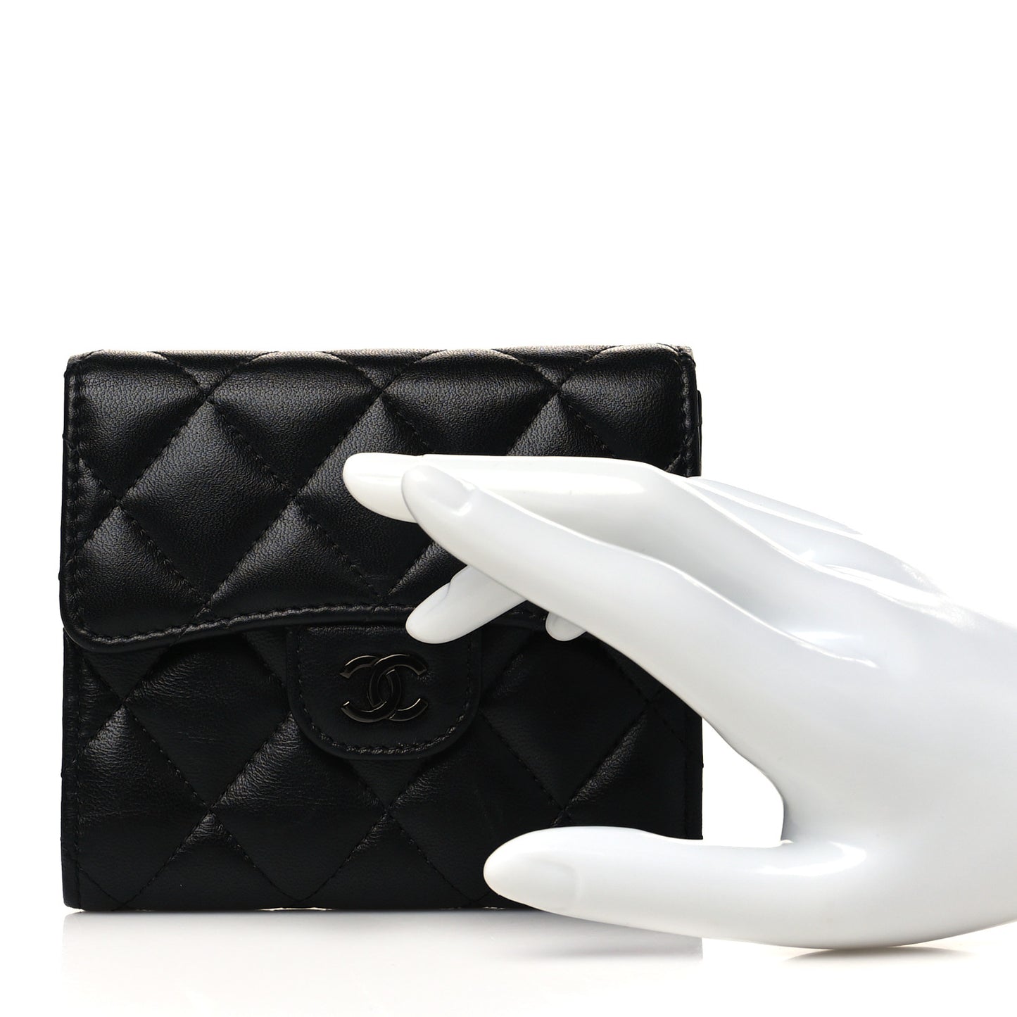 Lambskin Quilted Compact Flap Wallet So Black