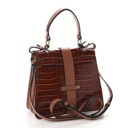 Chloe Calfskin Crocodile Embossed Small Aby Day Shoulder Bag Sepia Brown 3 of 9
