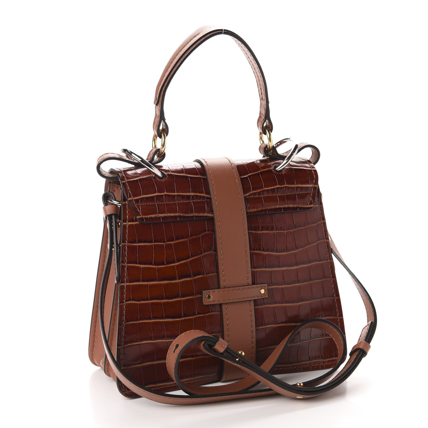 Chloe Calfskin Crocodile Embossed Small Aby Day Shoulder Bag Sepia Brown 3 of 9