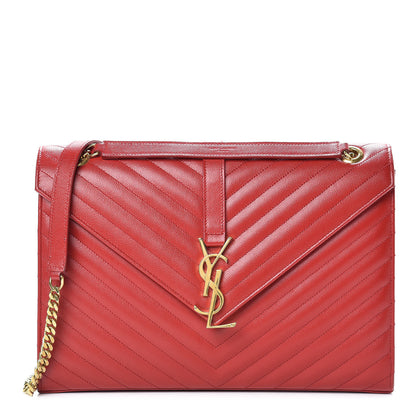 Saint Laurent Grain De Poudre Matelasse Chevron Large Monogram Satchel Lipstick Red 1 of 15