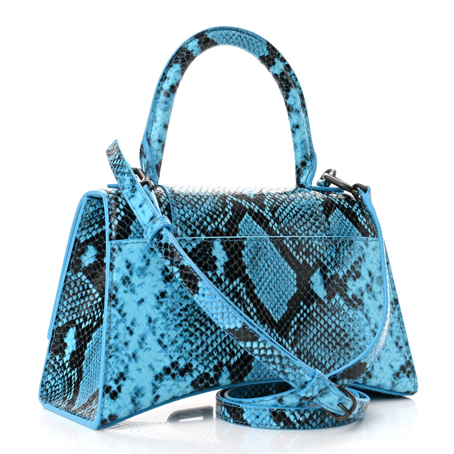 Balenciaga Shiny Calfskin Python Effect Small Hourglass Top Handle Bag Azur Black 3 of 12