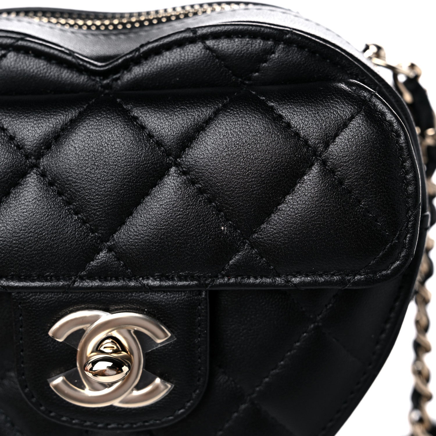 Chanel Lambskin Quilted CC In Love Heart Clutch With Chain Black 9 of 10