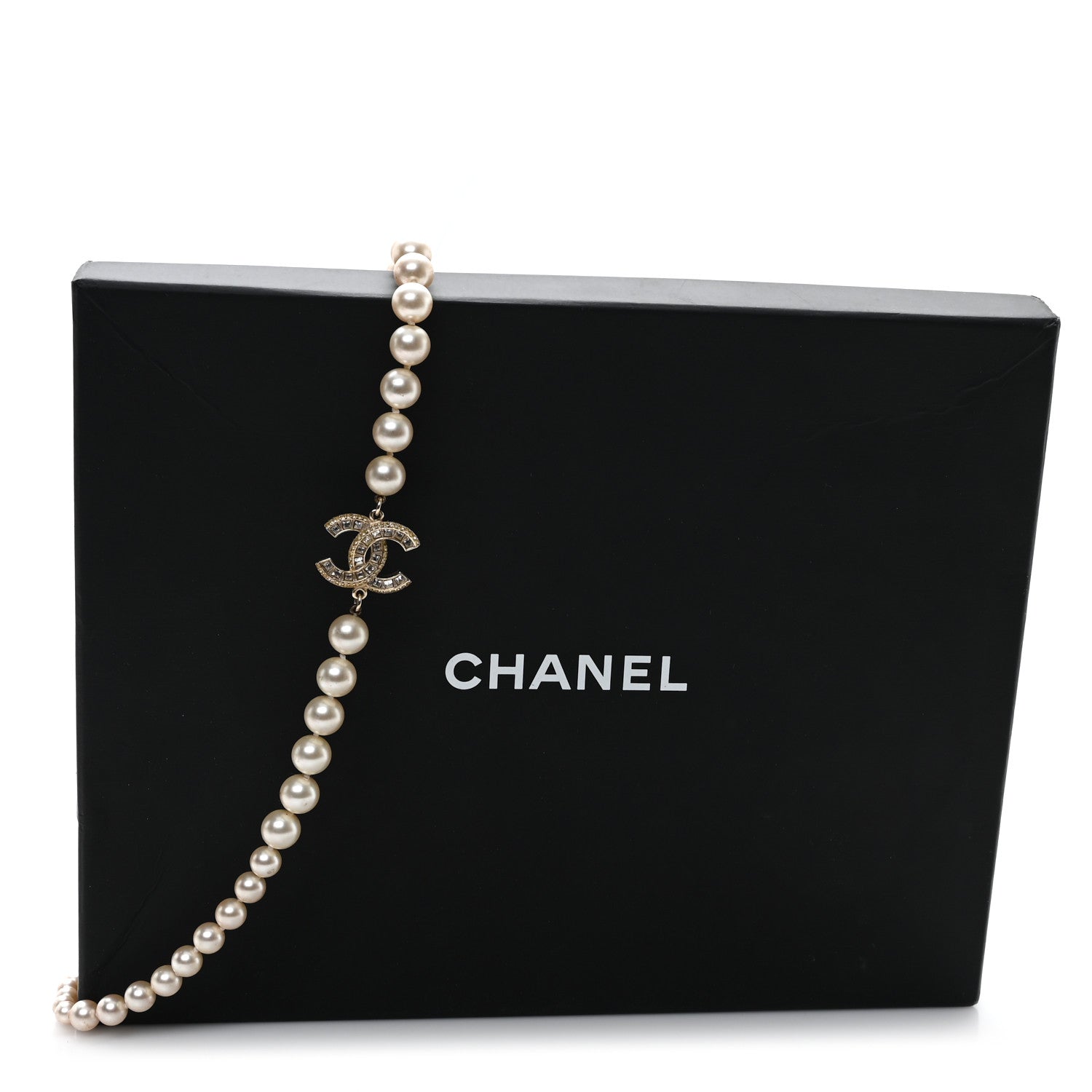Chanel Graduated Pearl Crystal CC Long Necklace White 6 of 6