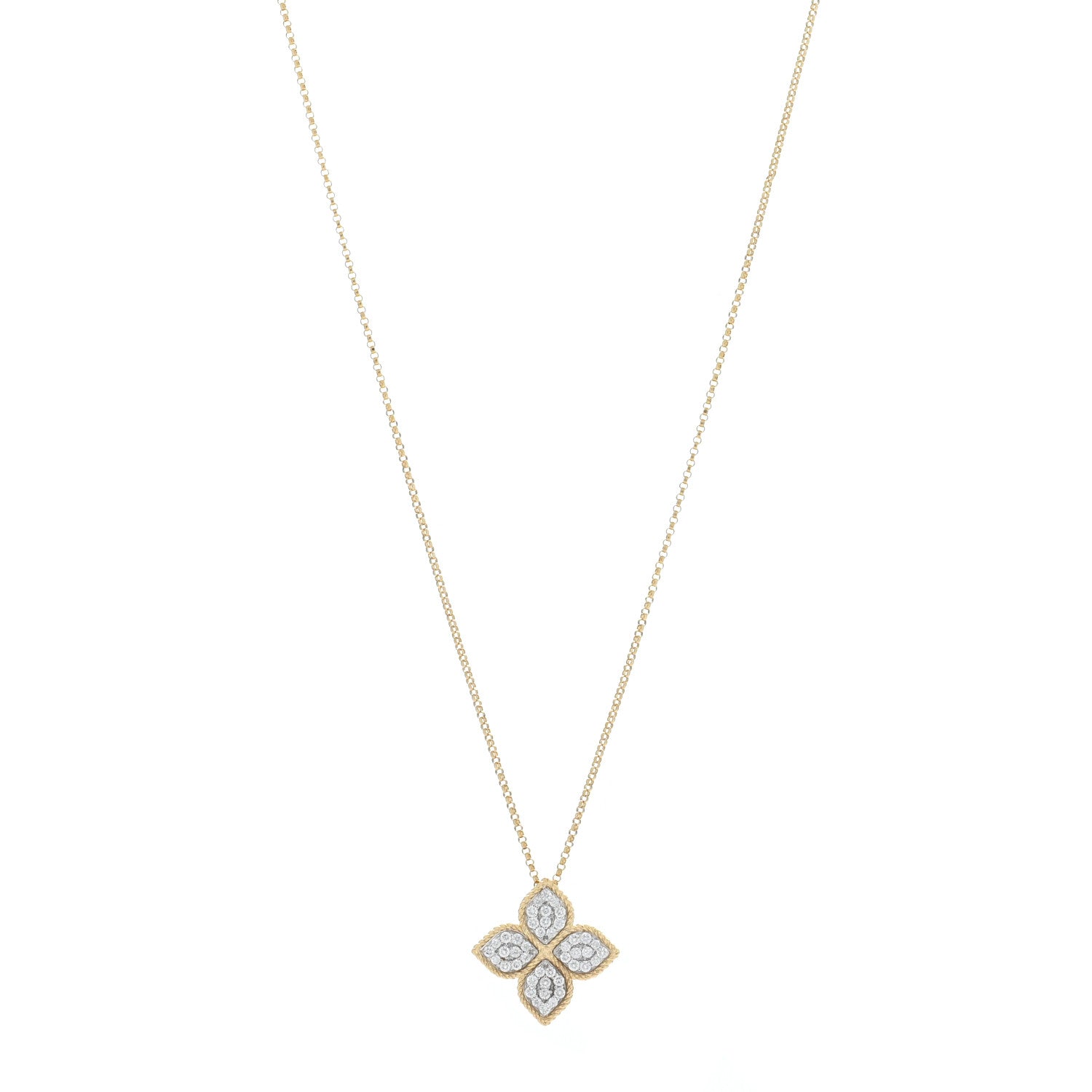 Roberto Coin 18K Yellow White Gold Diamond Large Princess Flower Pendant Necklace 1 of 4