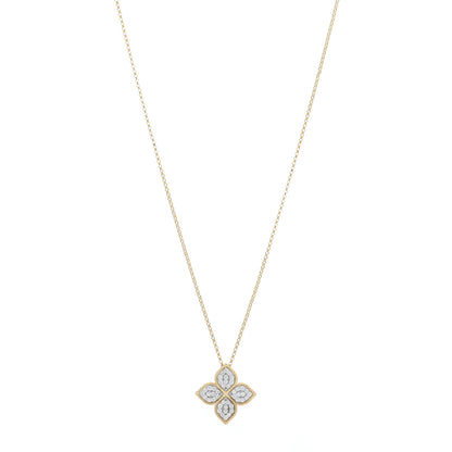 Roberto Coin 18K Yellow White Gold Diamond Large Princess Flower Pendant Necklace 1 of 4
