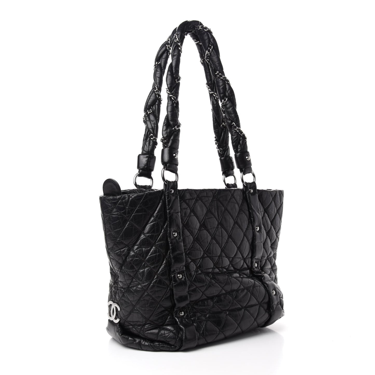 Distressed Lambskin Vintage Ligne Lady Braid Tote Black