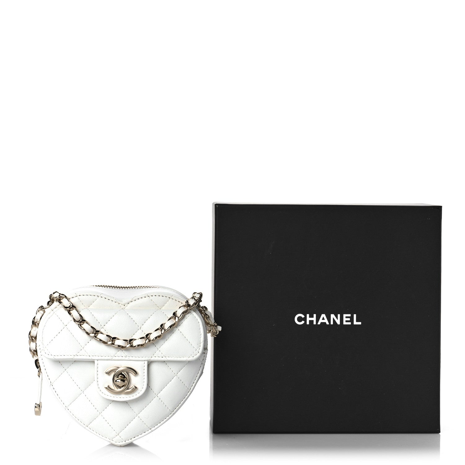 Chanel Lambskin Quilted CC In Love Heart Clutch With Chain White 9 of 9