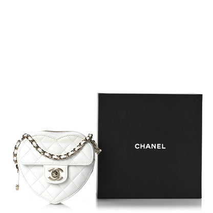 Chanel Lambskin Quilted CC In Love Heart Clutch With Chain White 9 of 9