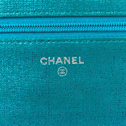 Chanel Metallic Iridescent Calfskin Wallet On Chain WOC Turquoise 6 of 13