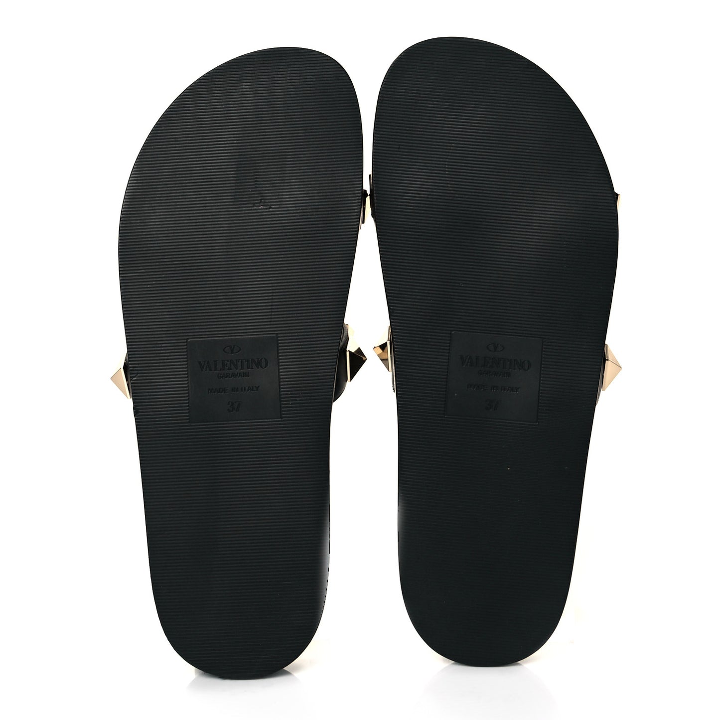 Calfskin Rockstud Flat Slide Sandals 37 Black