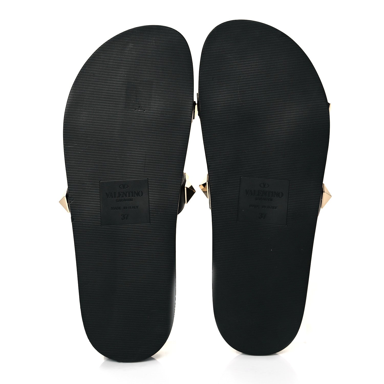 Valentino Garavani Calfskin Rockstud Flat Slide Sandals 37 Black 5 of 8