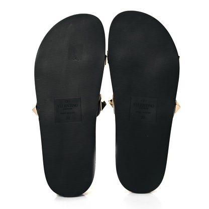 Valentino Garavani Calfskin Rockstud Flat Slide Sandals 37 Black 5 of 8