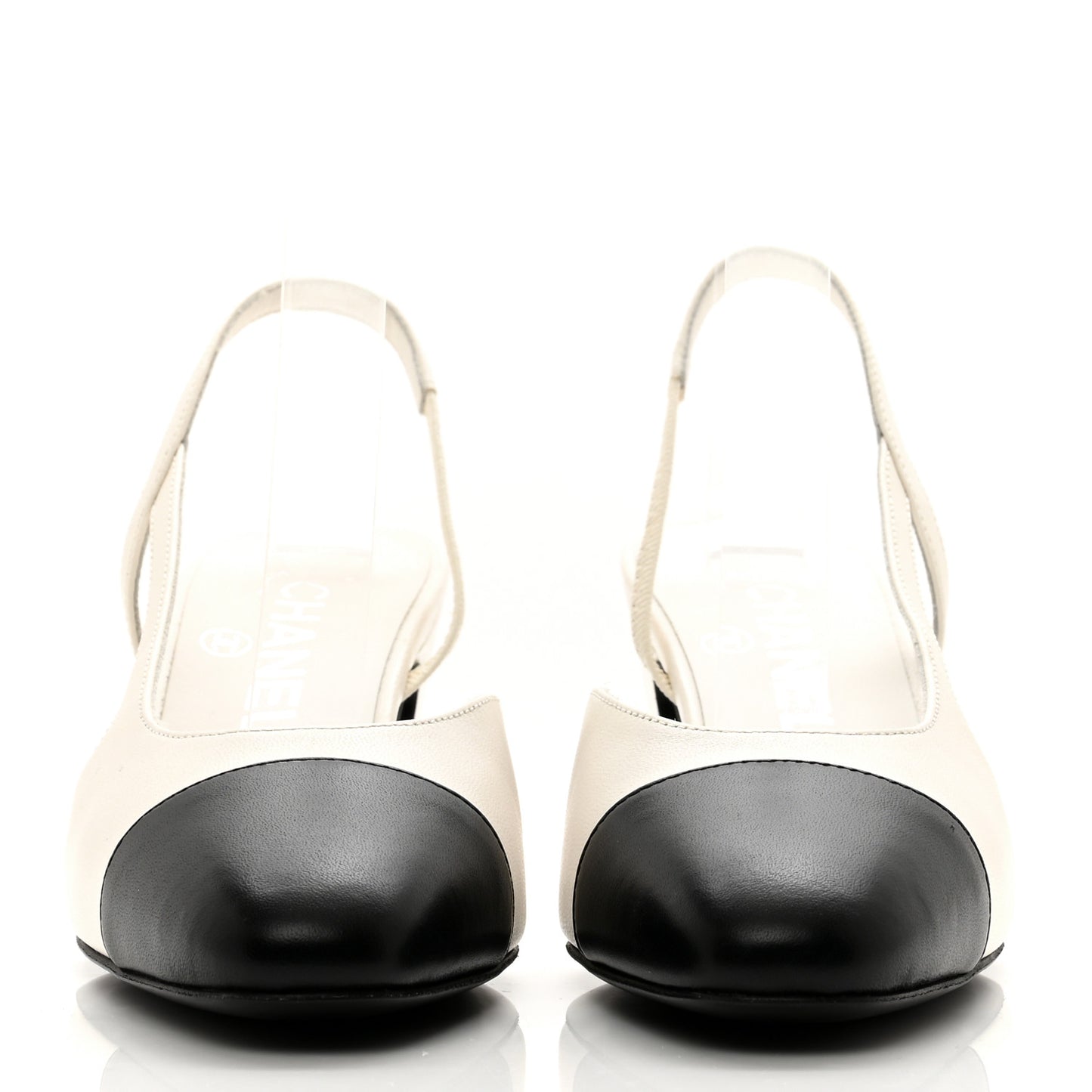 Lambskin Cap Toe CC Slingback Pumps 36 White Black