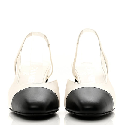Chanel Lambskin Cap Toe CC Slingback Pumps 36 White Black 2 of 9