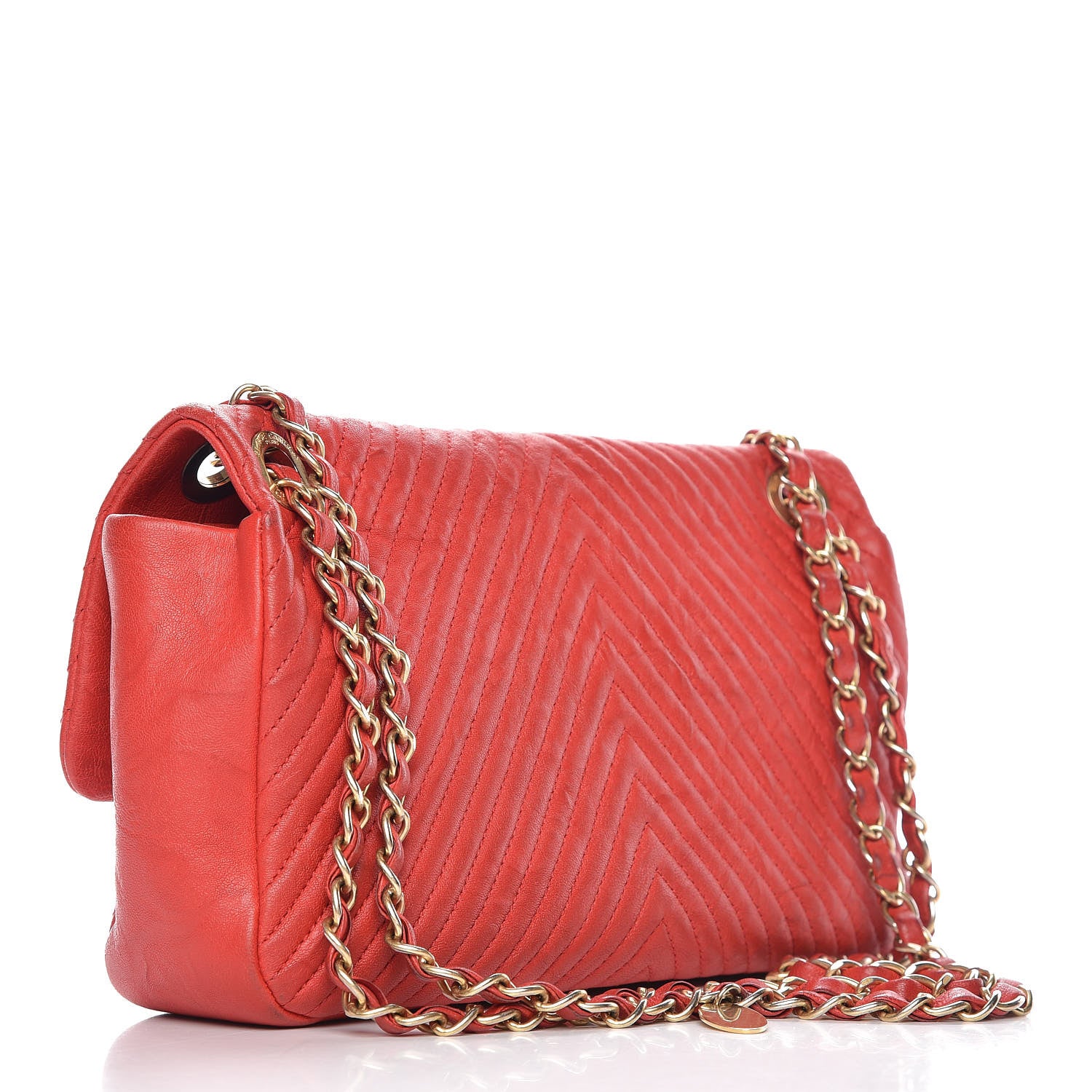 Chanel Calfskin Surpique Chevron Medium Flap Red 4 of 11
