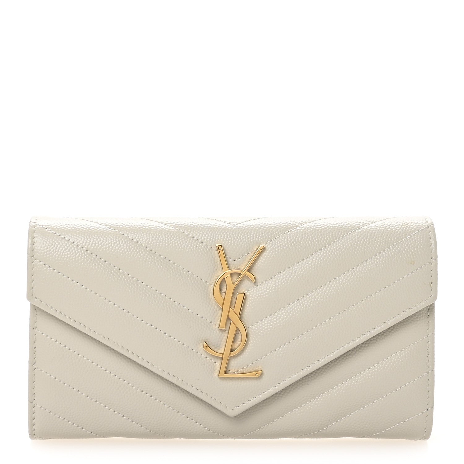 Saint Laurent Grain De Poudre Matelasse Chevron Monogram Flap Wallet Crema Soft 1 of 8