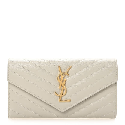 Saint Laurent Grain De Poudre Matelasse Chevron Monogram Flap Wallet Crema Soft 1 of 8